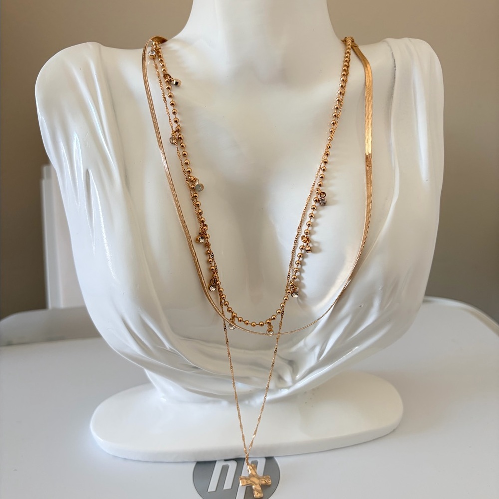 Gold Multi-Layer Cross Pendant Necklace - Women Jewelry